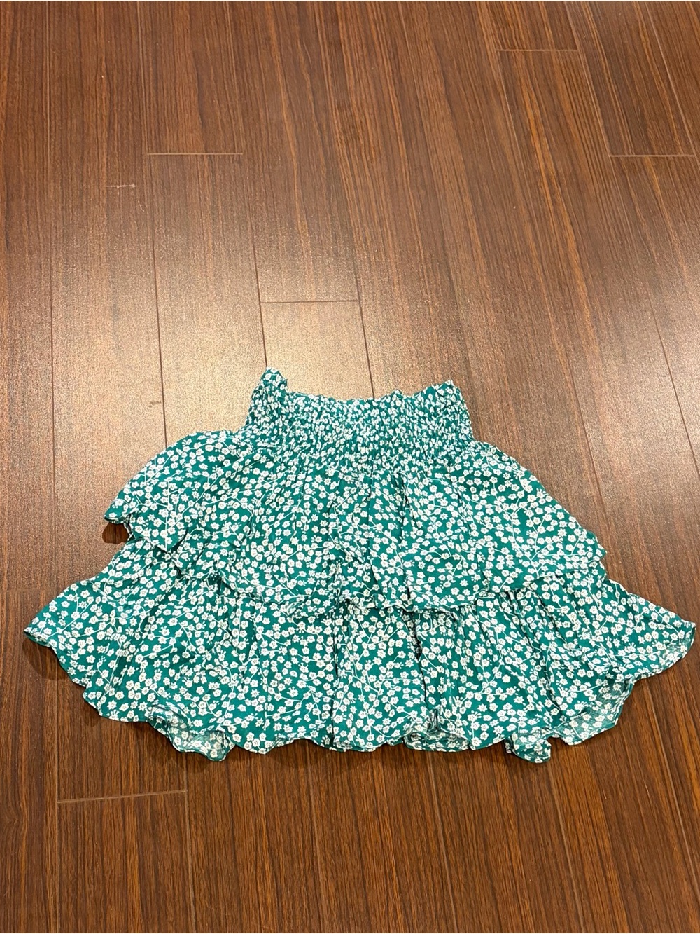 Ladies Green Floral Ruffle Mini Skirt Size S